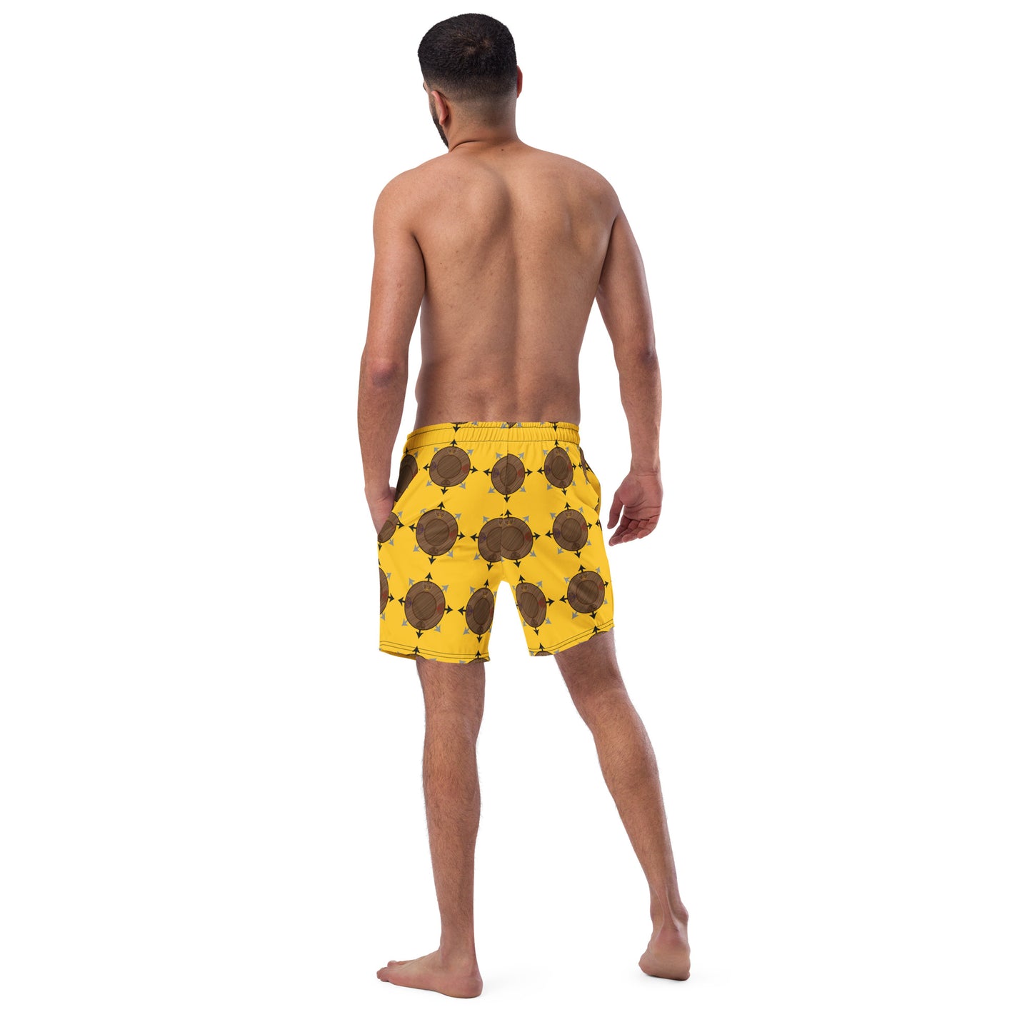 Egbe Ire Awo Faces Logo Yellow All-Over Print Recycled Swim Trunks