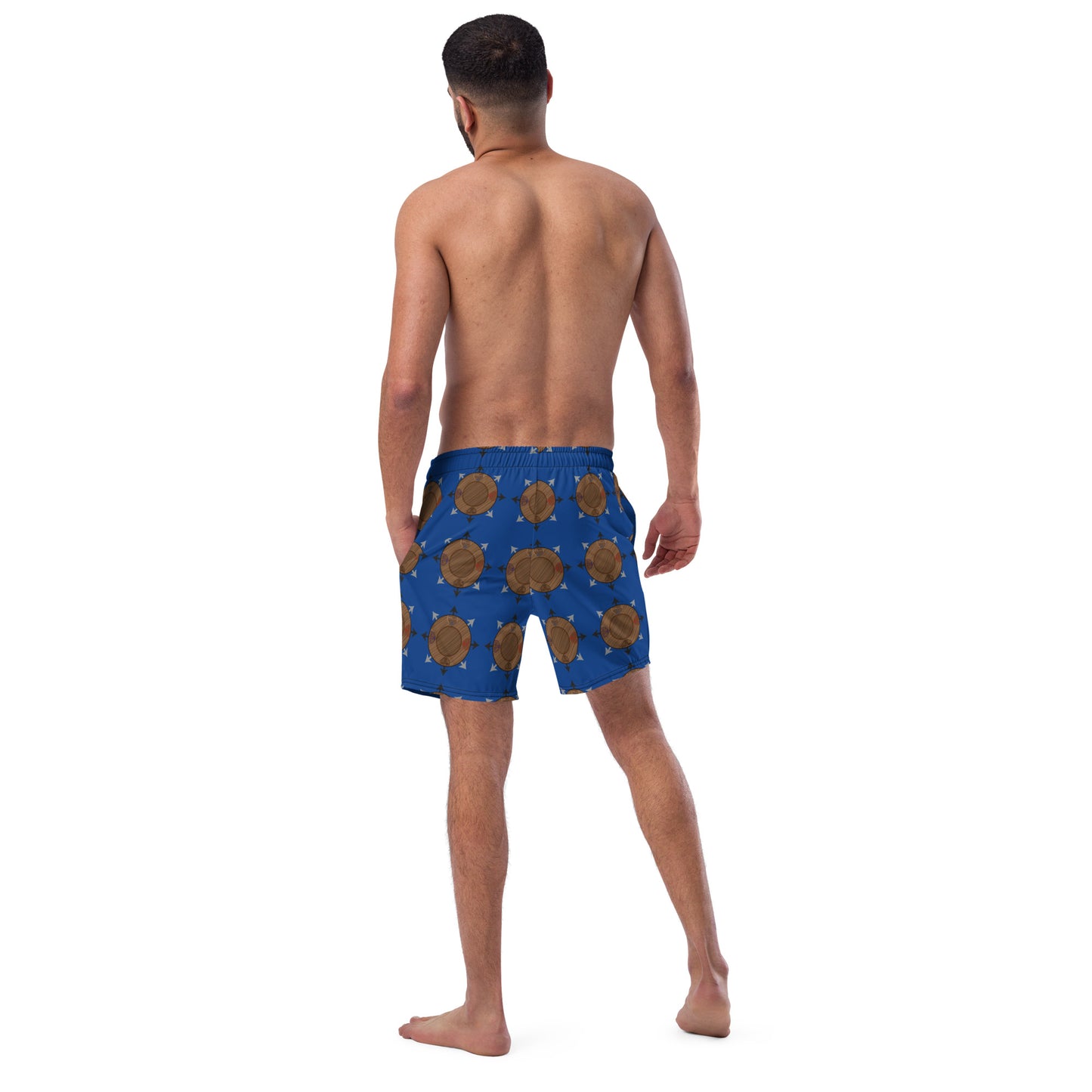 Egbe Ire Awo Faces Logo Blue All-Over Print Recycled Swim Trunks