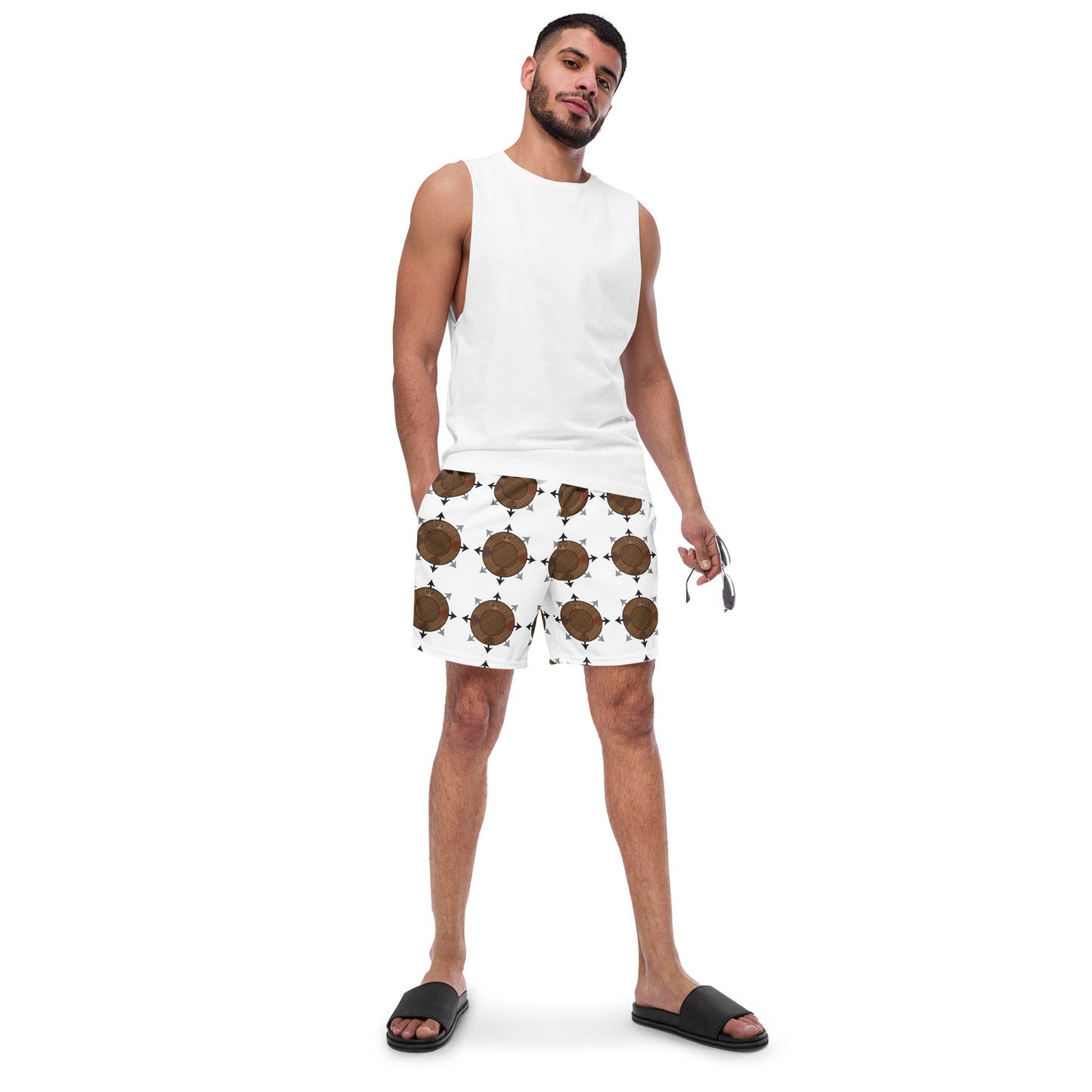 Egbe Ire Awo Faces Logo White All-Over Print Recycled Swim Trunks