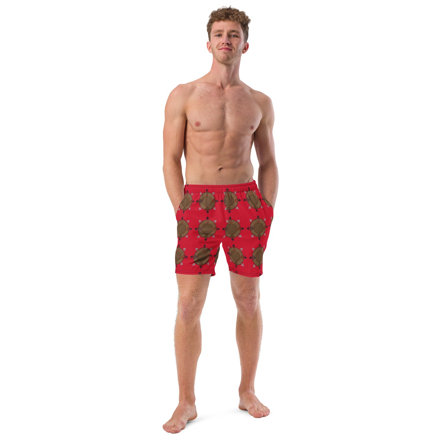 Egbe Ire Awo Faces Logo Red All-Over Print Recycled Swim Trunks