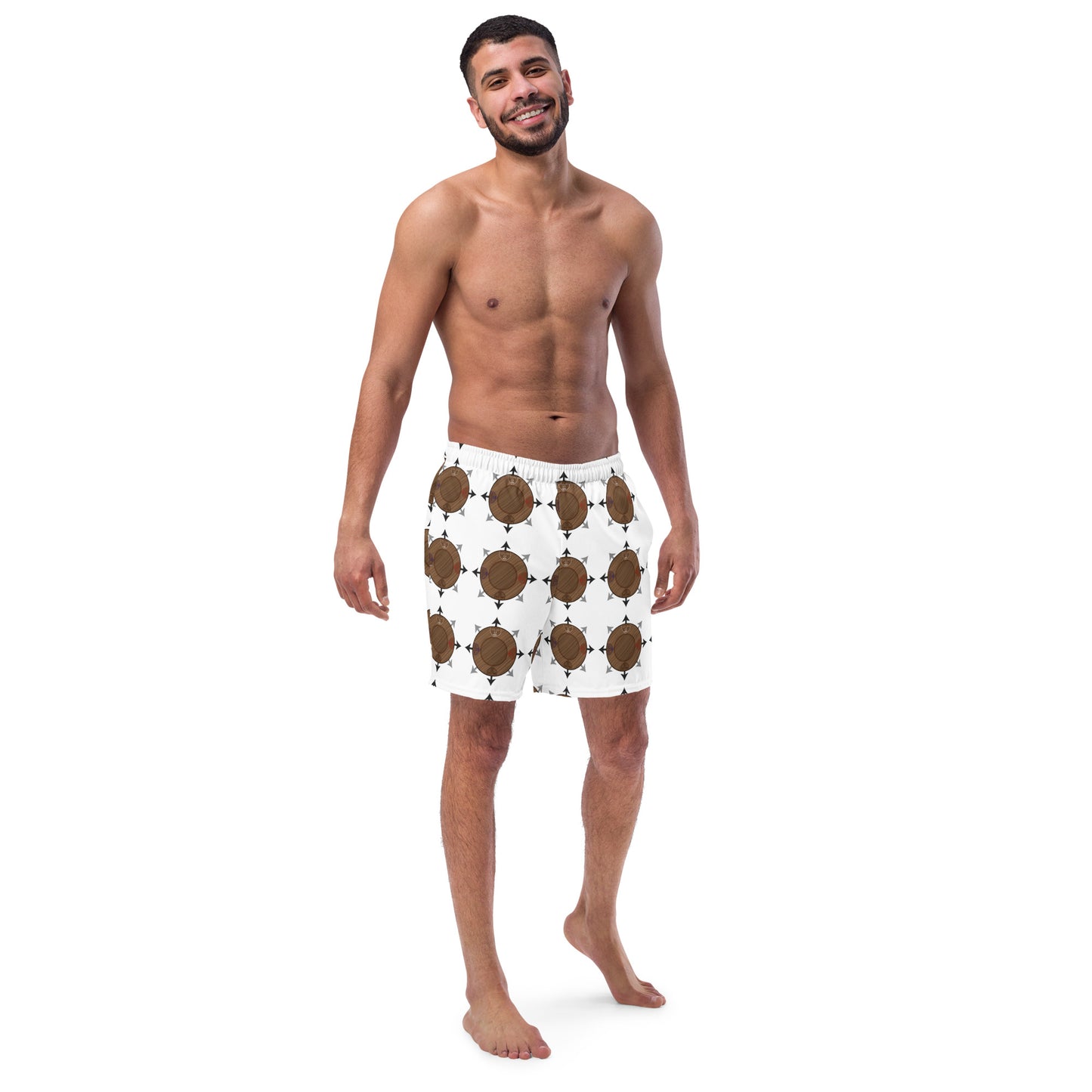 Egbe Ire Awo Faces Logo White All-Over Print Recycled Swim Trunks