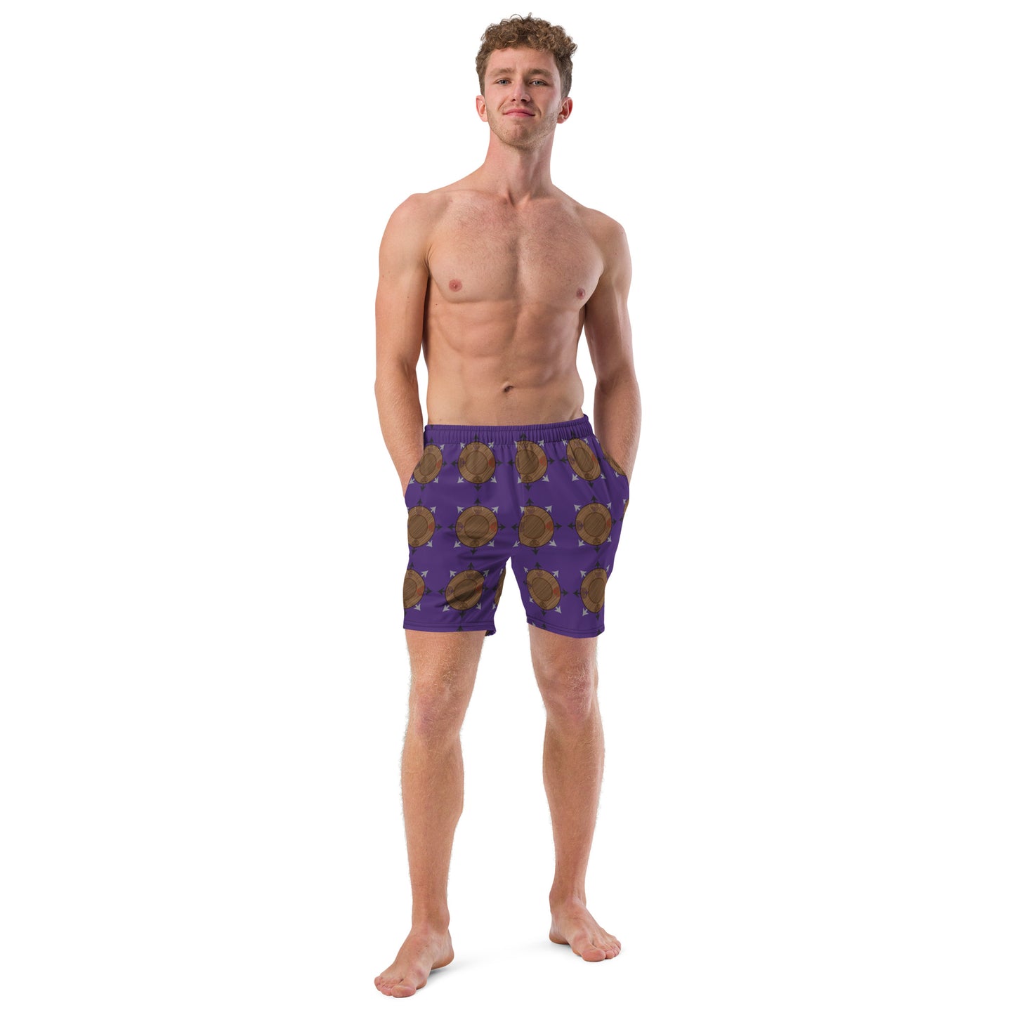 Egbe Ire Awo Faces Logo Purple All-Over Print Recycled Swim Trunks