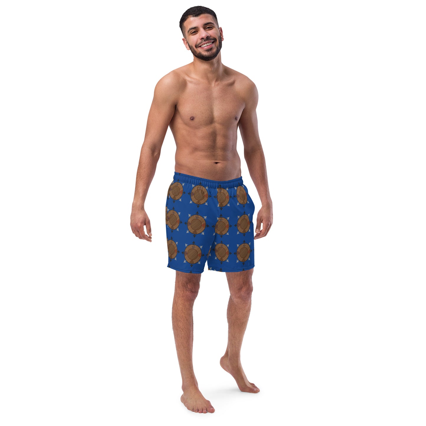 Egbe Ire Awo Faces Logo Blue All-Over Print Recycled Swim Trunks