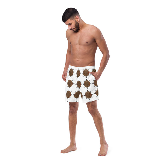 Egbe Ire Awo Faces Logo White All-Over Print Recycled Swim Trunks