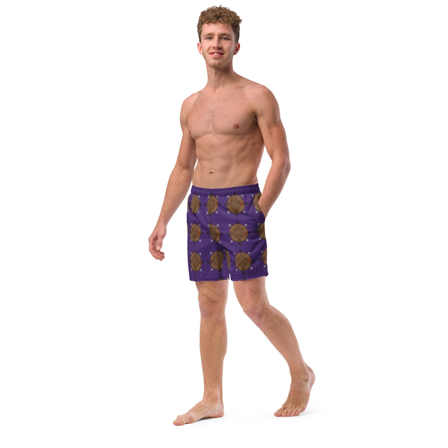 Egbe Ire Awo Faces Logo Purple All-Over Print Recycled Swim Trunks