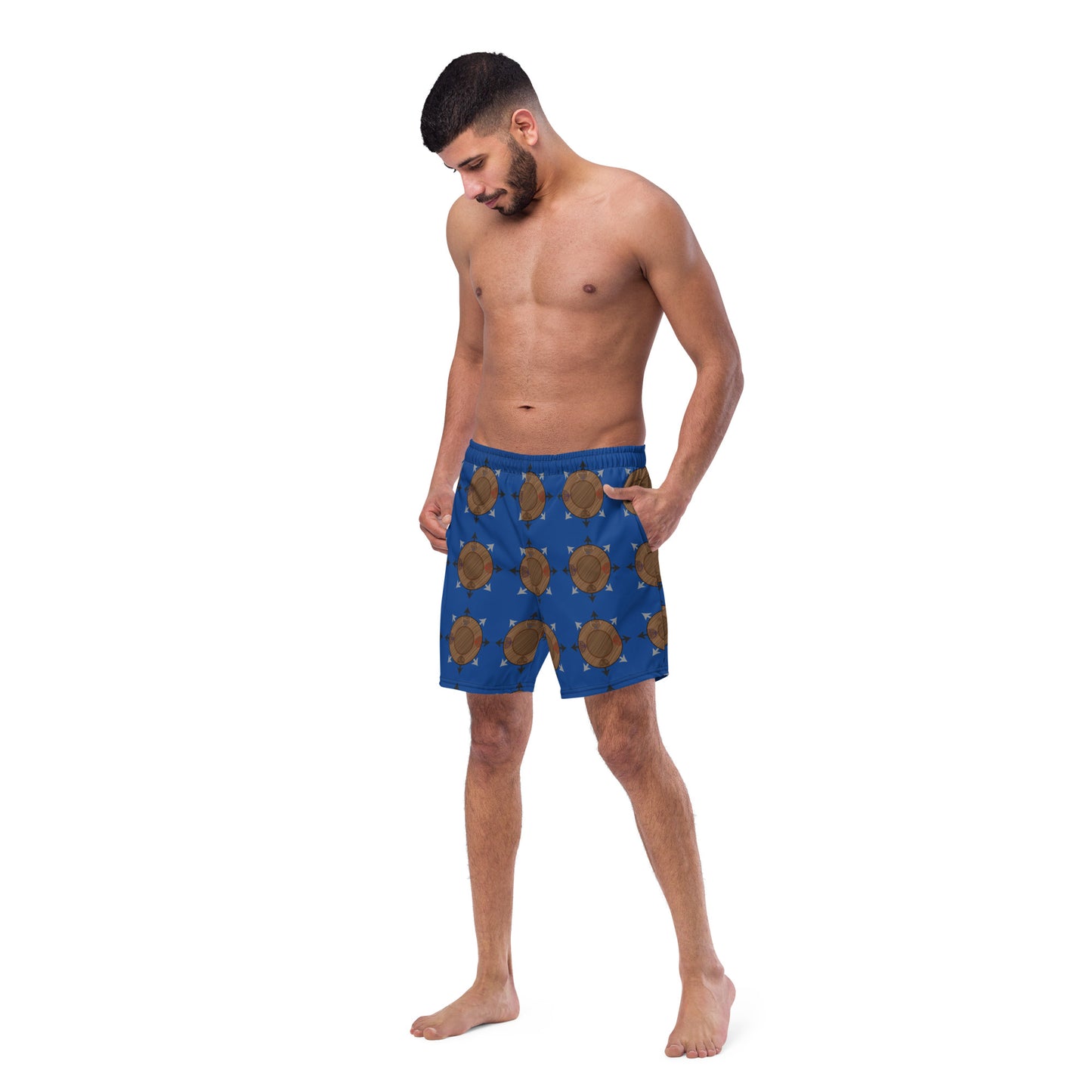 Egbe Ire Awo Faces Logo Blue All-Over Print Recycled Swim Trunks