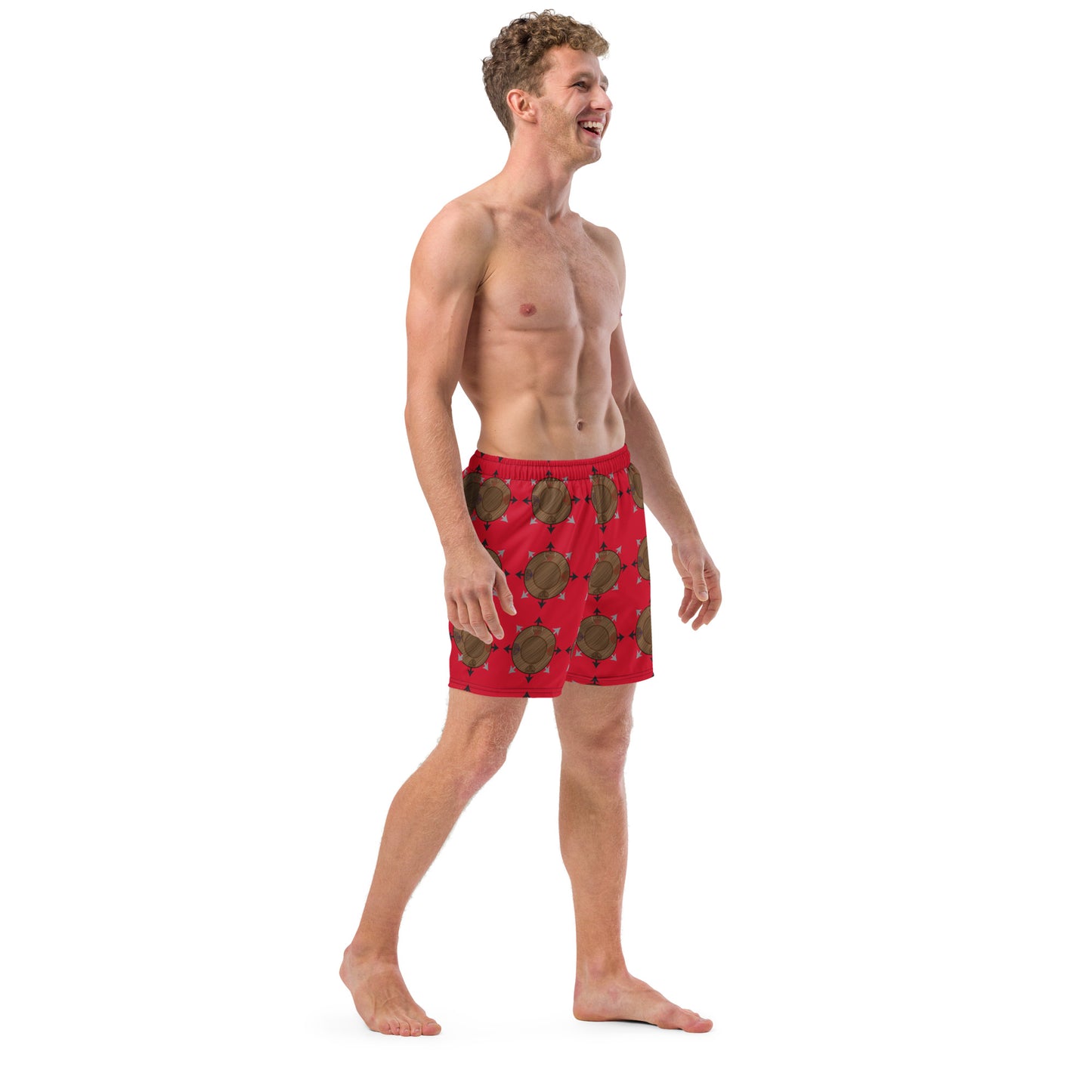 Egbe Ire Awo Faces Logo Red All-Over Print Recycled Swim Trunks