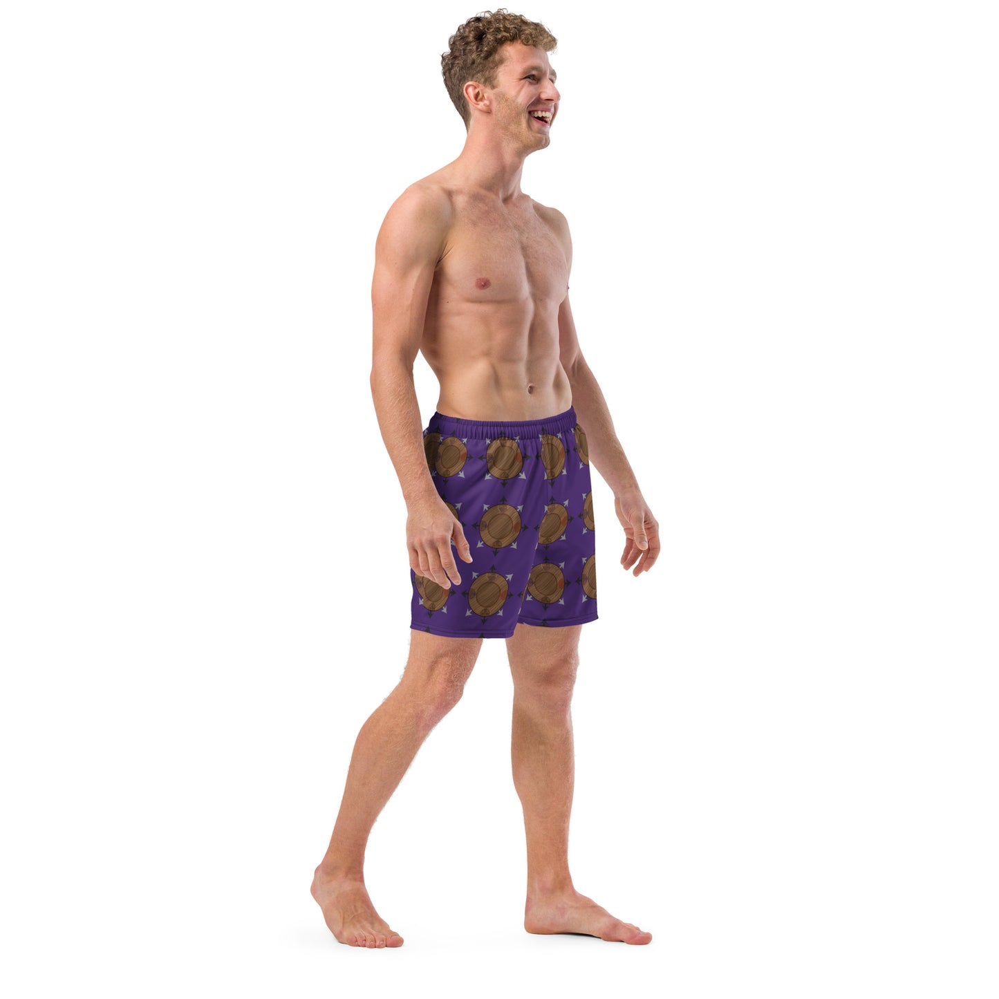 Egbe Ire Awo Faces Logo Purple All-Over Print Recycled Swim Trunks