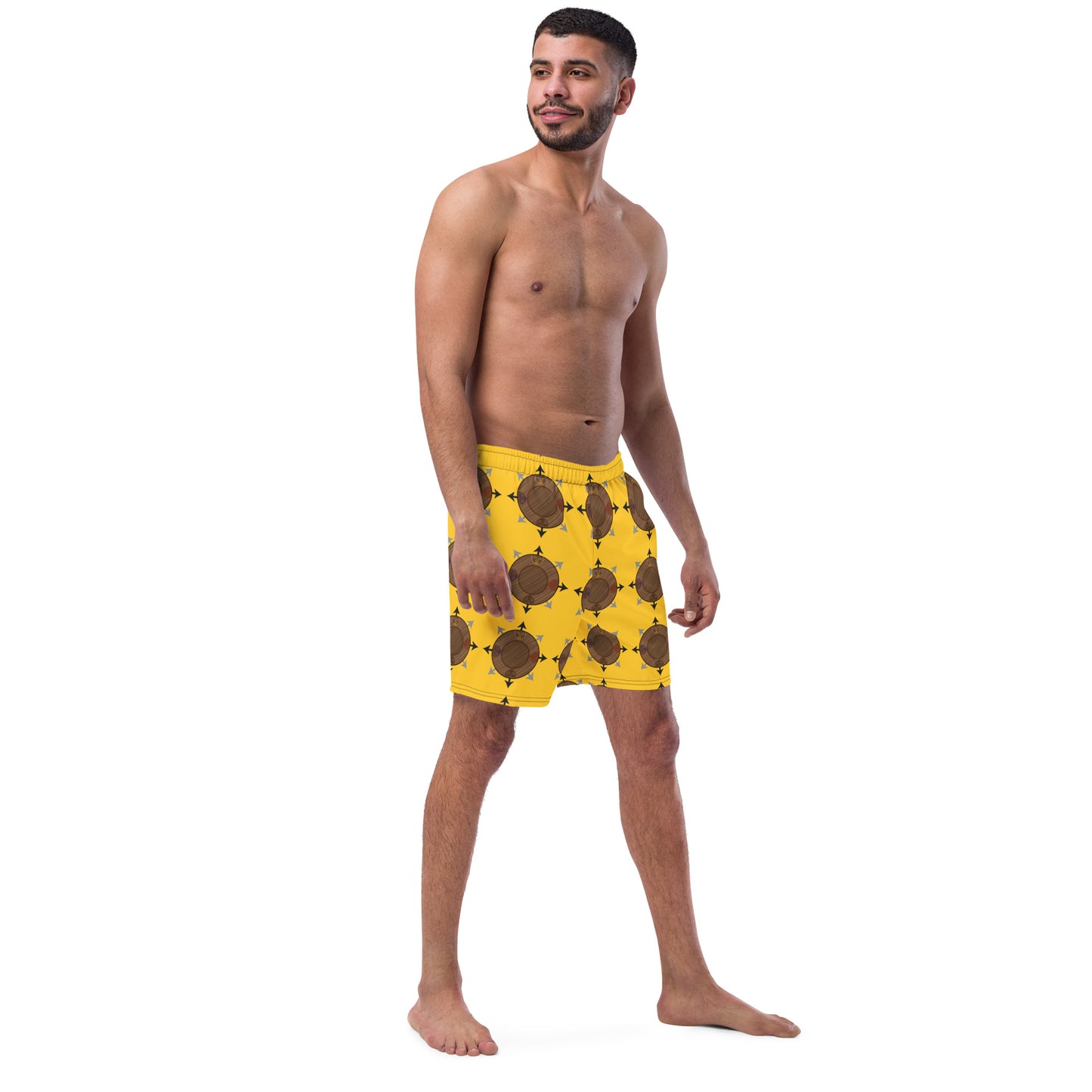 Egbe Ire Awo Faces Logo Yellow All-Over Print Recycled Swim Trunks