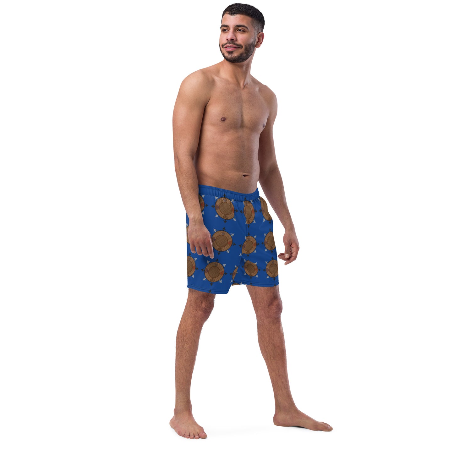 Egbe Ire Awo Faces Logo Blue All-Over Print Recycled Swim Trunks