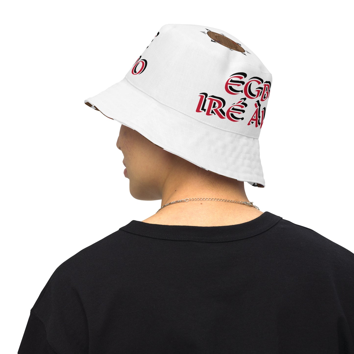 Egbe IRÉ ÀWO Faces Logo White Reversible bucket hat