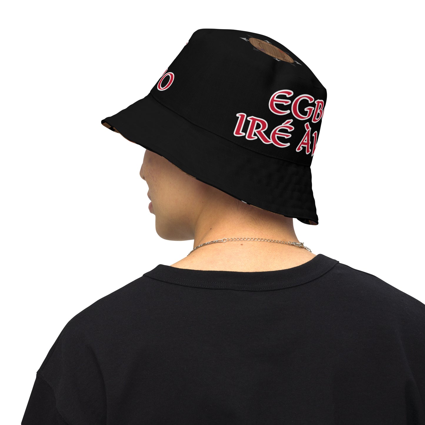 Egbe IRÉ ÀWO Faces Logo Black Reversible bucket hat