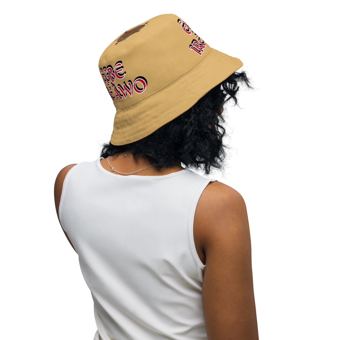 Egbe IRÉ ÀWO Faces Logo Fawn Reversible bucket hat