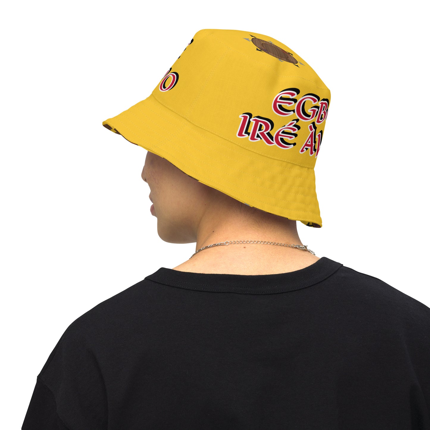 Egbe IRÉ ÀWO Faces Logo Yellow Reversible bucket hat