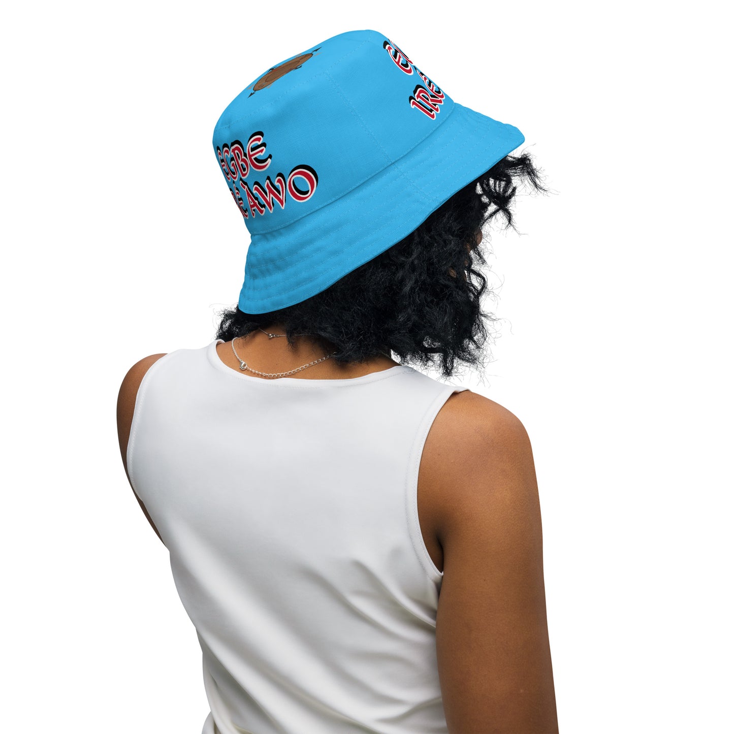 Egbe IRÉ ÀWO Faces Logo Marine Reversible bucket hat