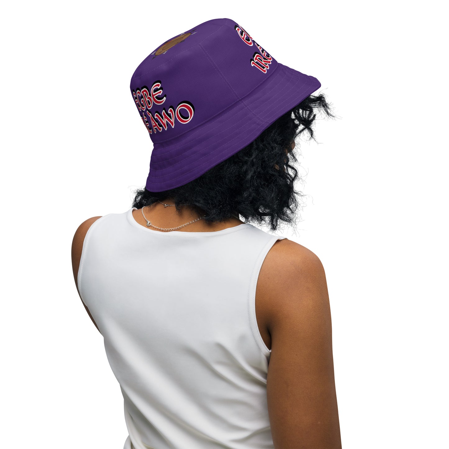 Egbe IRÉ ÀWO Faces Logo Purple Reversible bucket hat