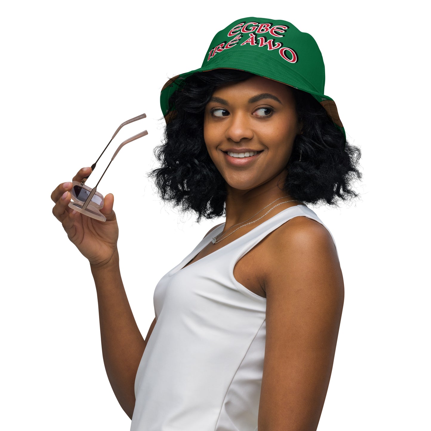 Egbe IRÉ ÀWO Faces Logo Green Reversible bucket hat