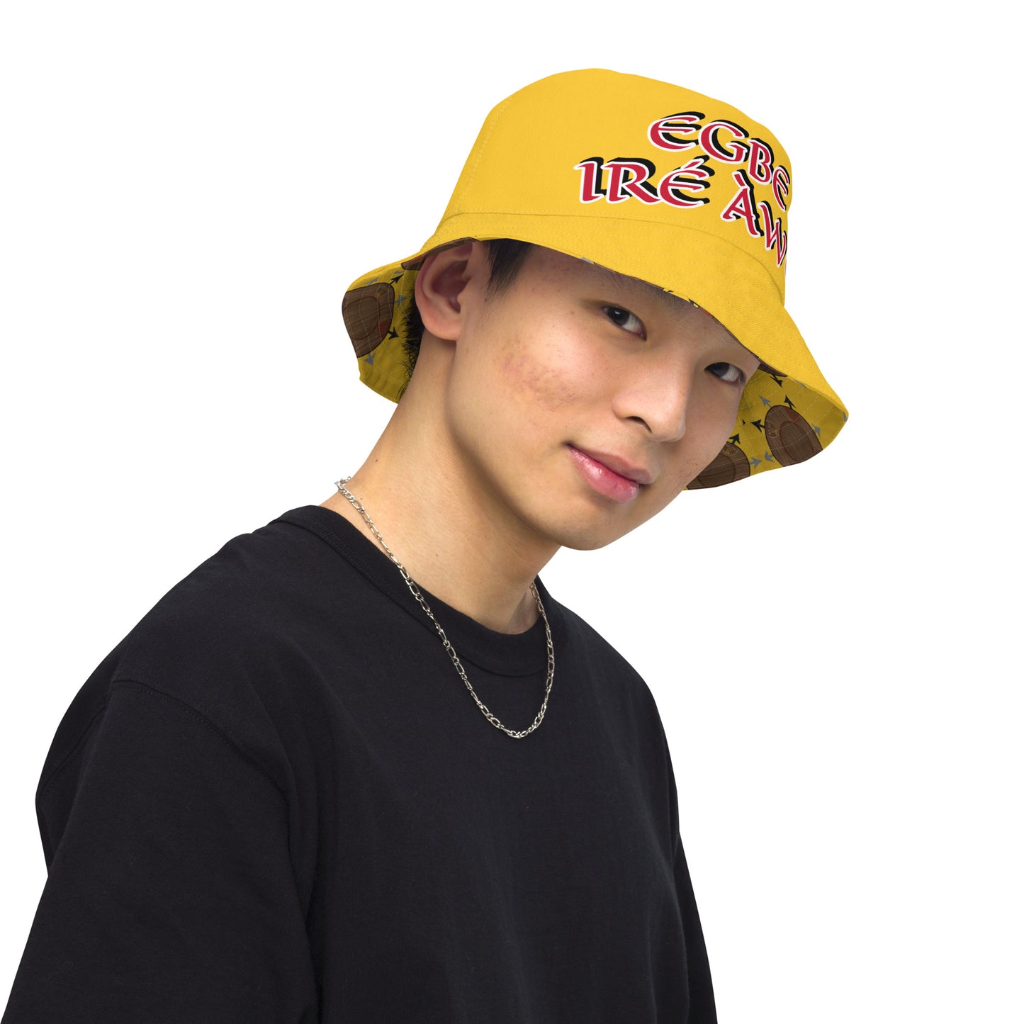 Egbe IRÉ ÀWO Faces Logo Yellow Reversible bucket hat