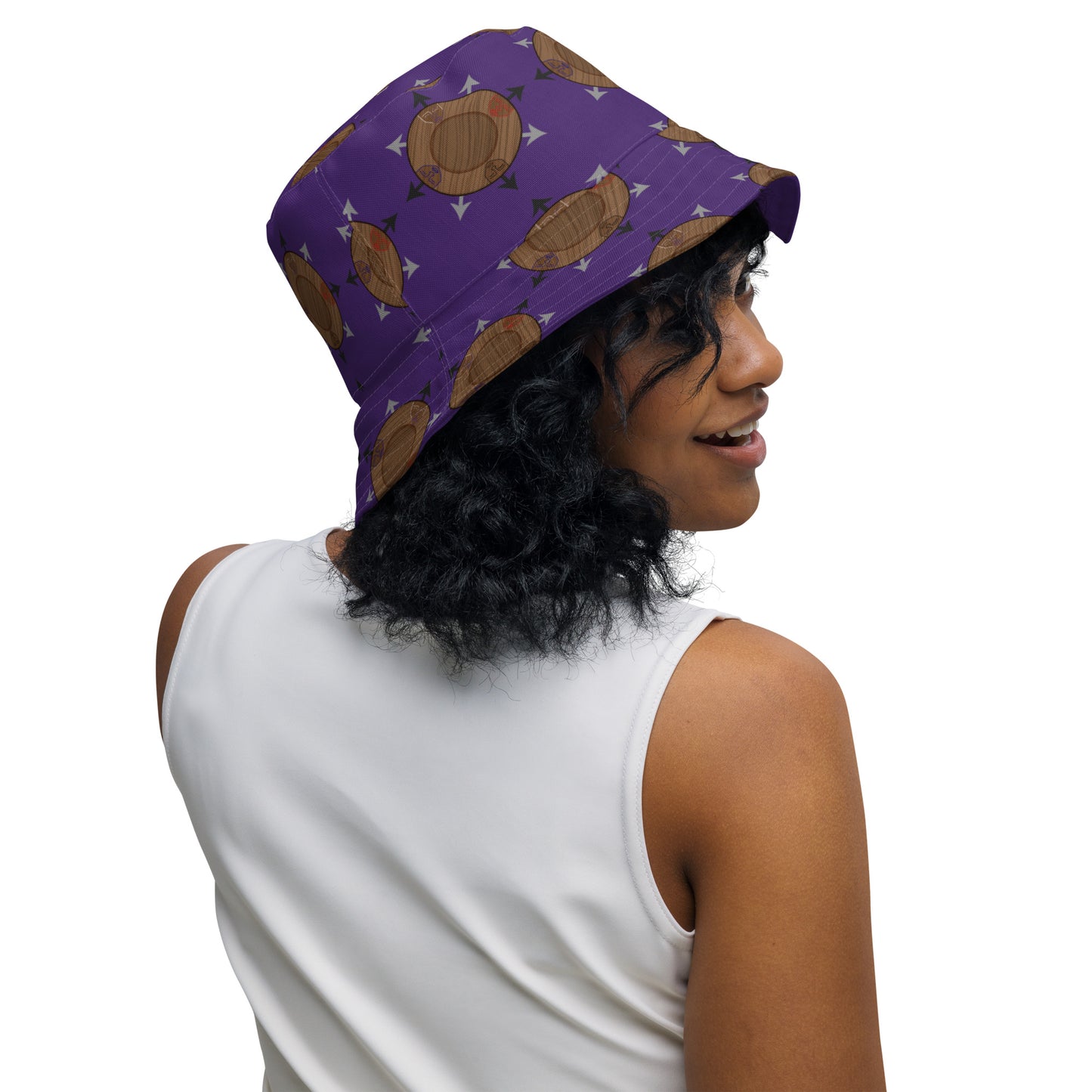 Egbe IRÉ ÀWO Faces Logo Purple Reversible bucket hat