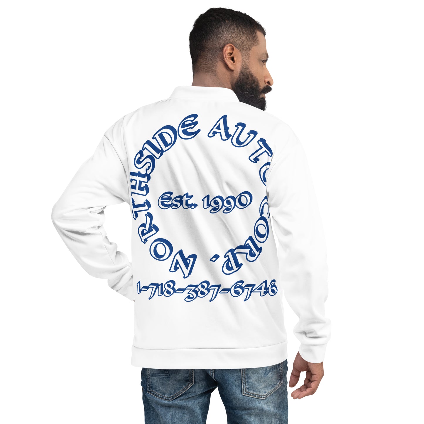 Northside Auto White/Blue Unisex Bomber Jacket