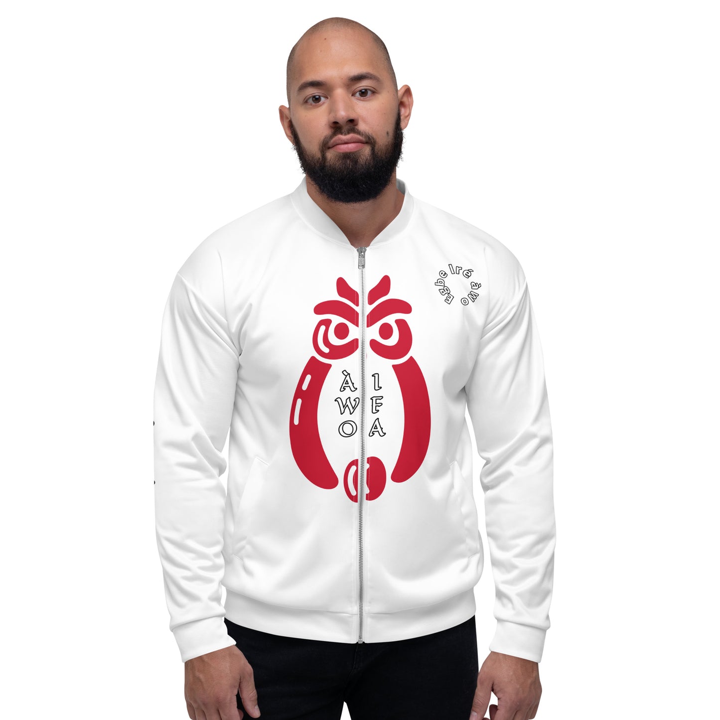 Egbe Ire Awo Signature Logo White/Red Aje Bomber Jacket