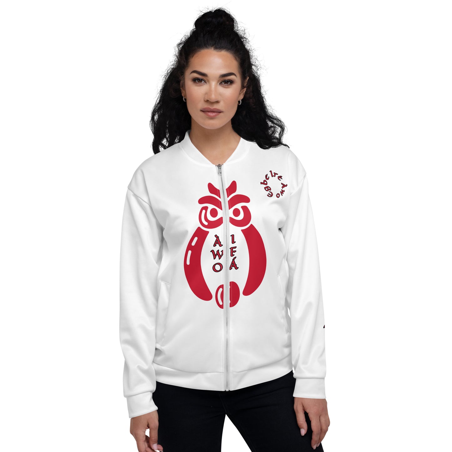 Egbe Ire Awo Signature Logo Red Aje Unisex Bomber Jacket