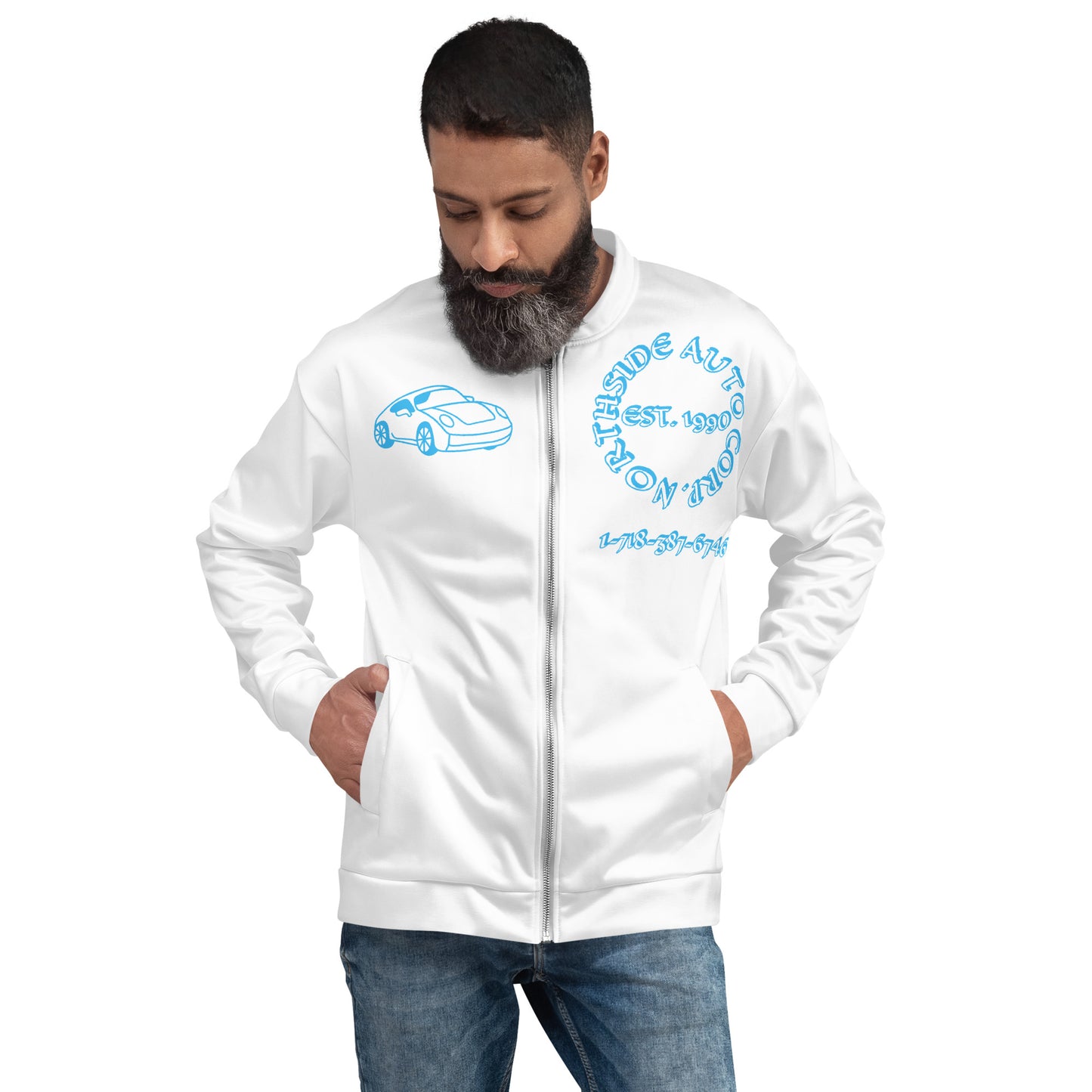 Northside Auto White/Marine Unisex Bomber Jacket