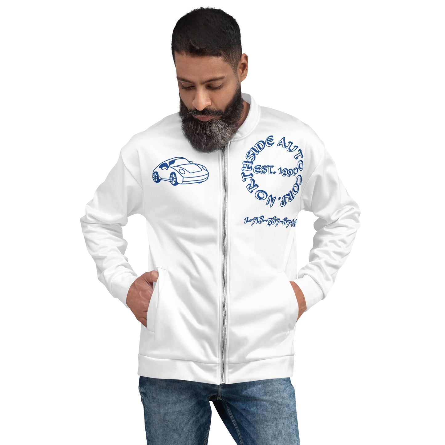 Northside Auto White/Blue Unisex Bomber Jacket