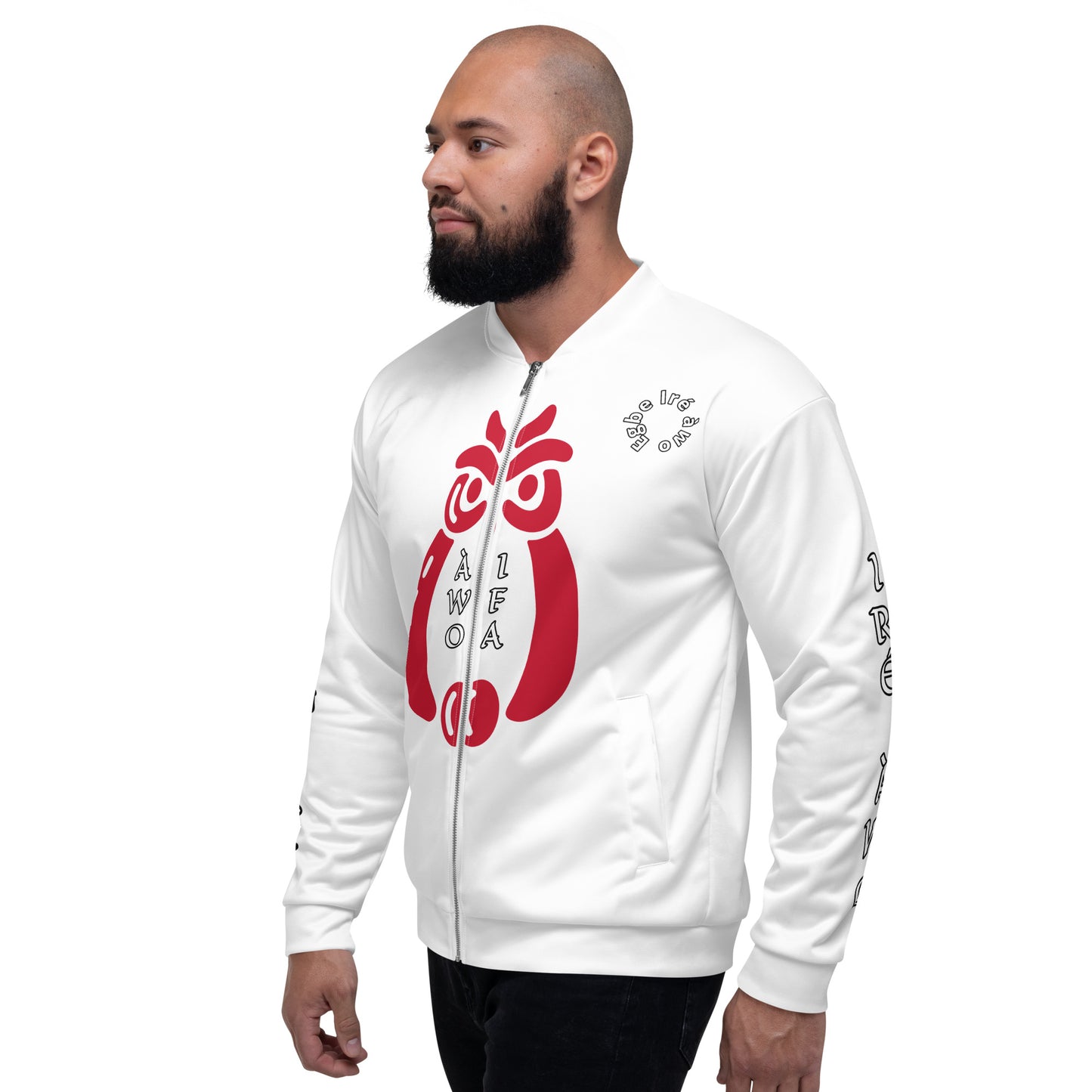 Egbe Ire Awo Signature Logo White/Red Aje Bomber Jacket