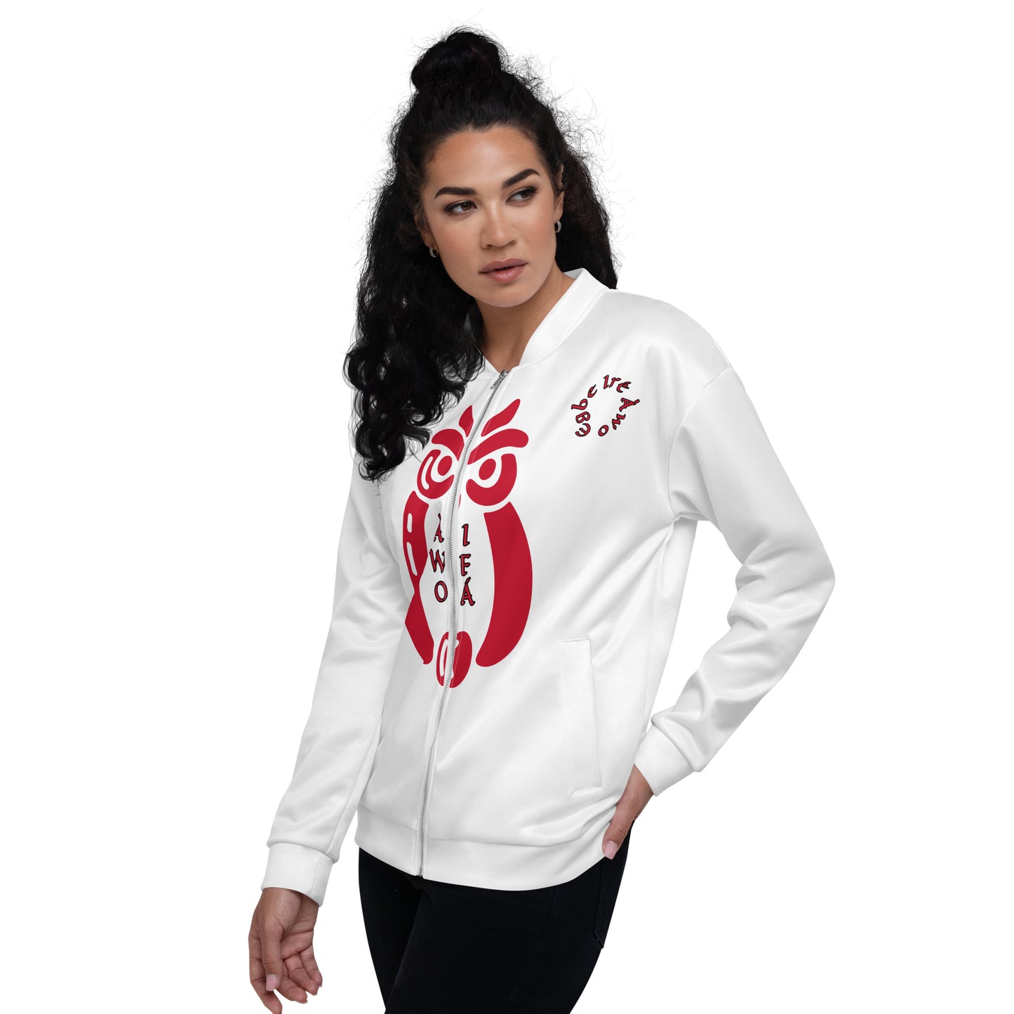 Egbe Ire Awo Signature Logo Red Aje Unisex Bomber Jacket