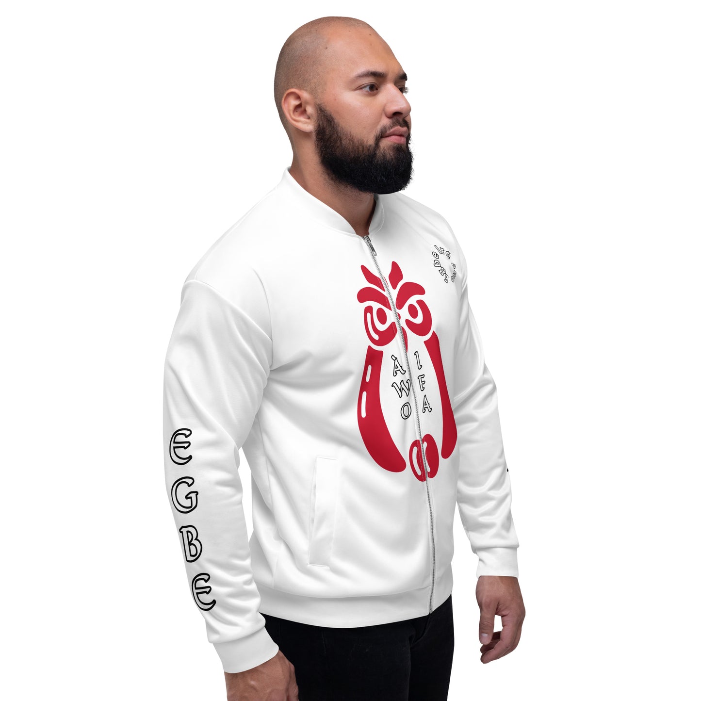 Egbe Ire Awo Signature Logo White/Red Aje Bomber Jacket