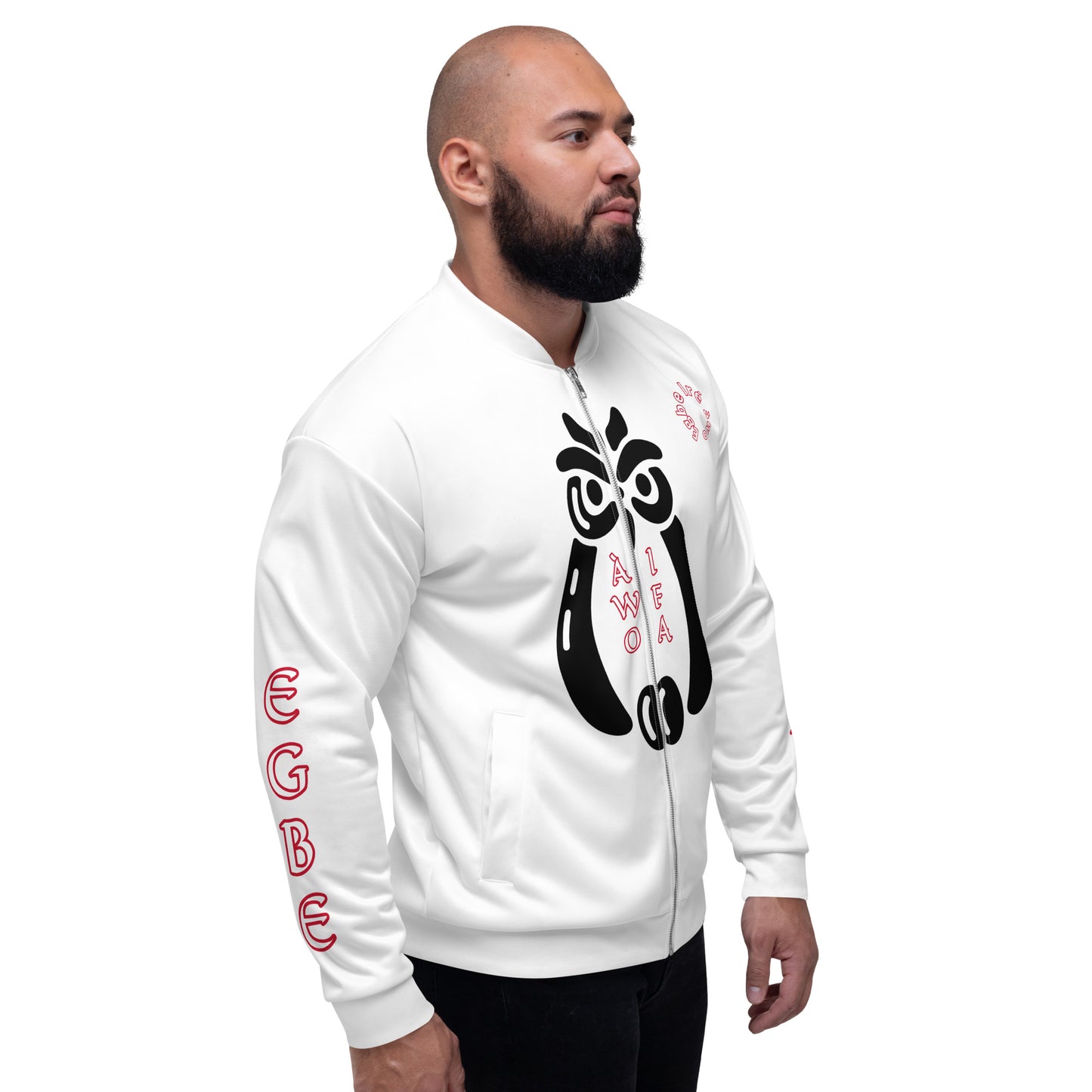 Egbe Ire Awo Signature Logo White/Black Aje Bomber Jacket