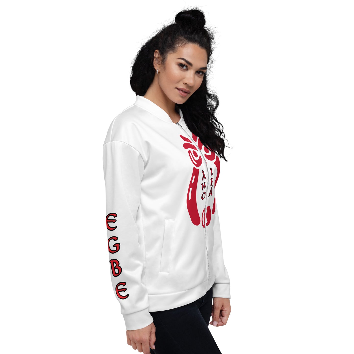 Egbe Ire Awo Signature Logo Red Aje Unisex Bomber Jacket