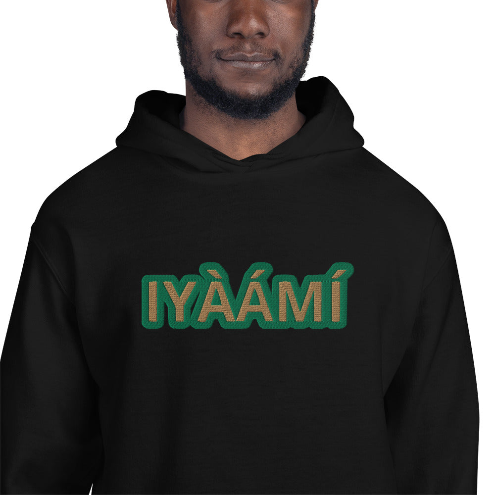 Egbe Iré ÀWO Logo Iyaami Ájé embroidered IFA Awo  Isese Reverse Hoodie