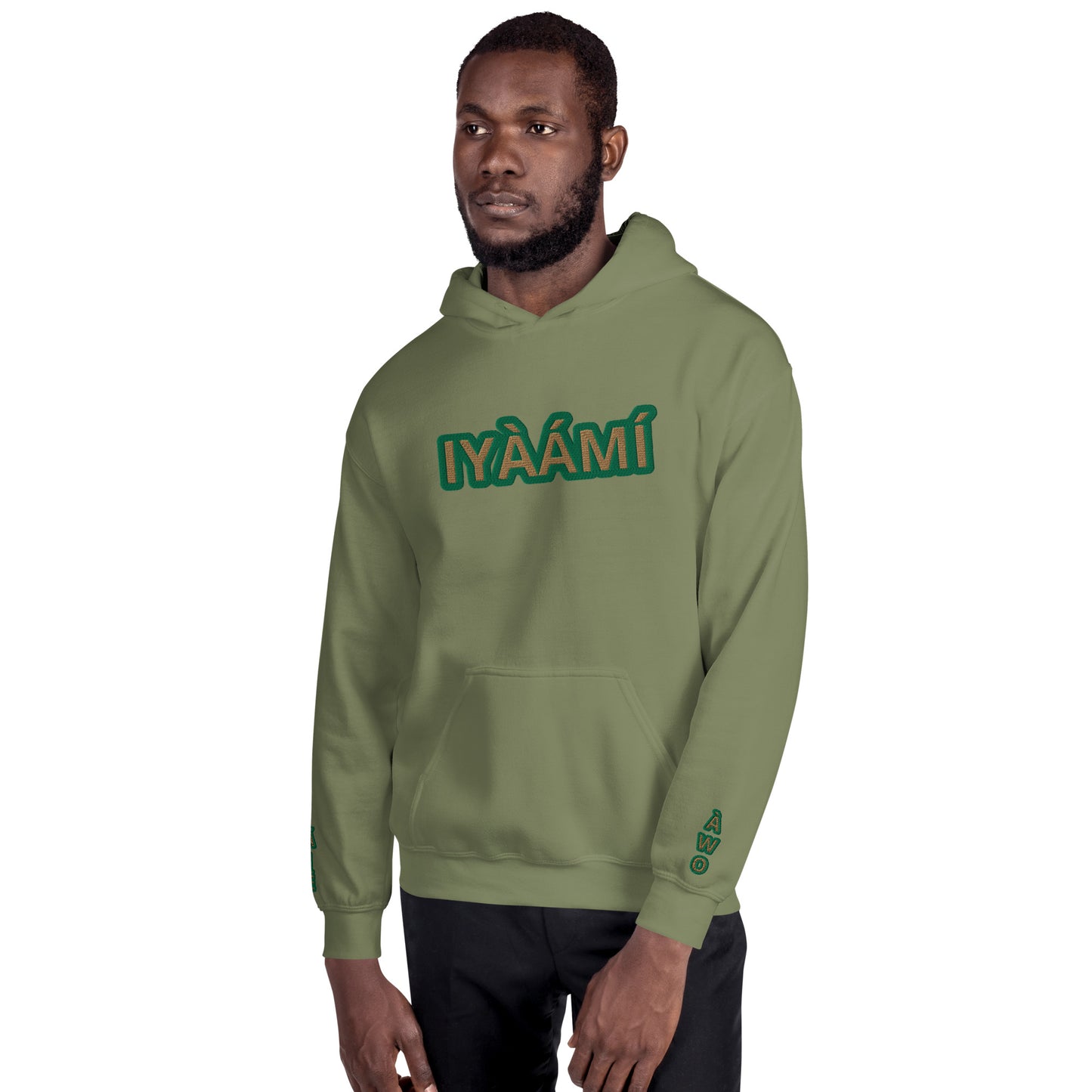 Egbe Iré ÀWO Logo Iyaami Ájé embroidered IFA Awo  Isese Reverse Hoodie