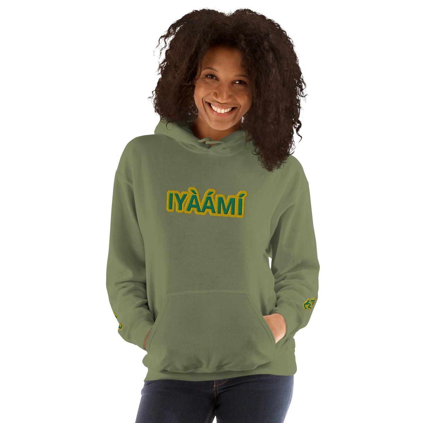 Egbe Iré ÀWO Logo Iyaami Ájé embroidered IFA Awo Lucumi Unisex Hoodie