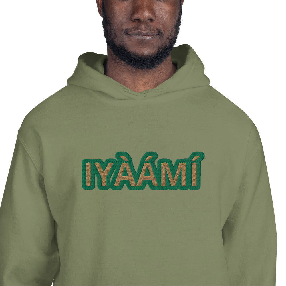 Egbe Iré ÀWO Logo Iyaami Ájé embroidered IFA Awo  Isese Reverse Hoodie