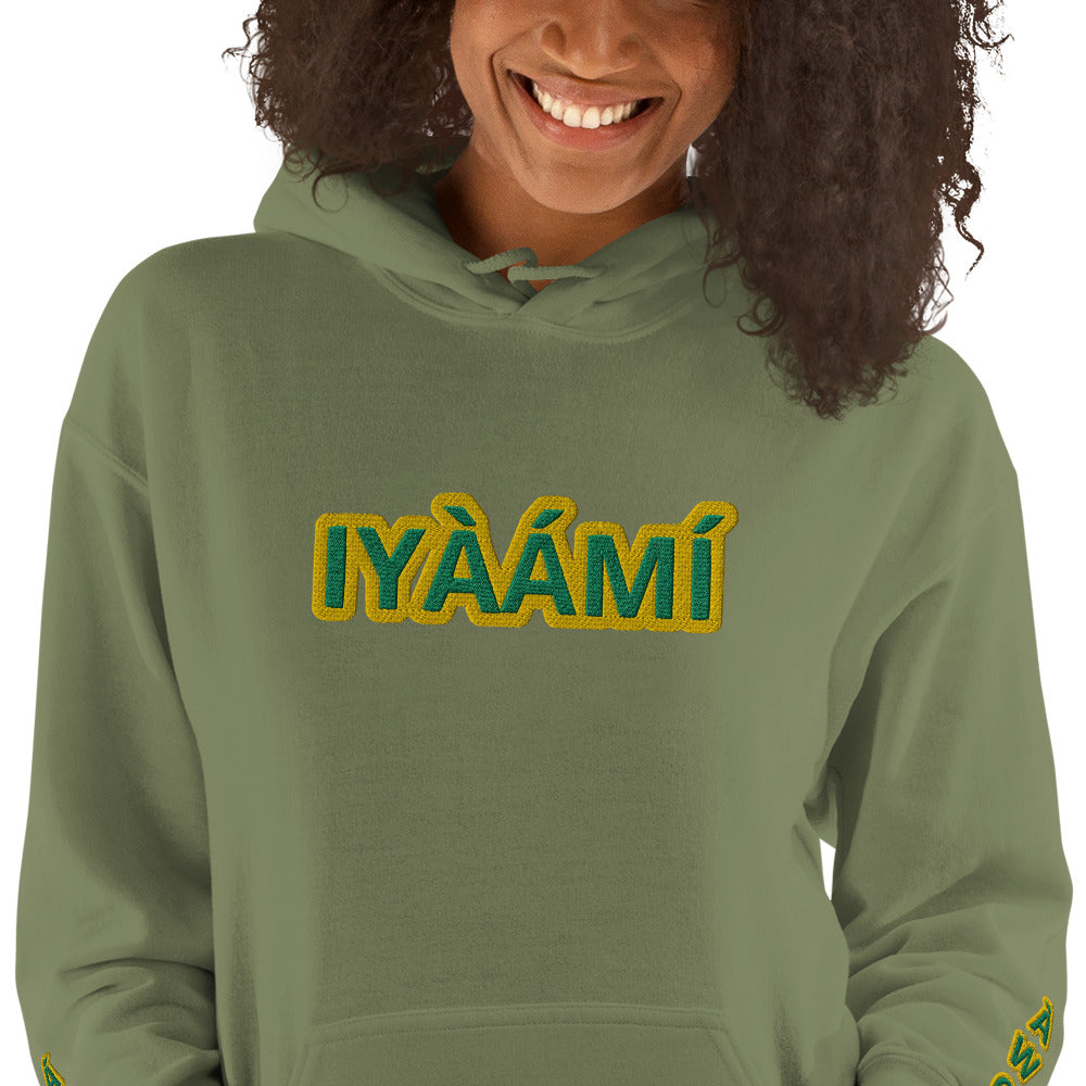 Egbe Iré ÀWO Logo Iyaami Ájé embroidered IFA Awo Lucumi Unisex Hoodie