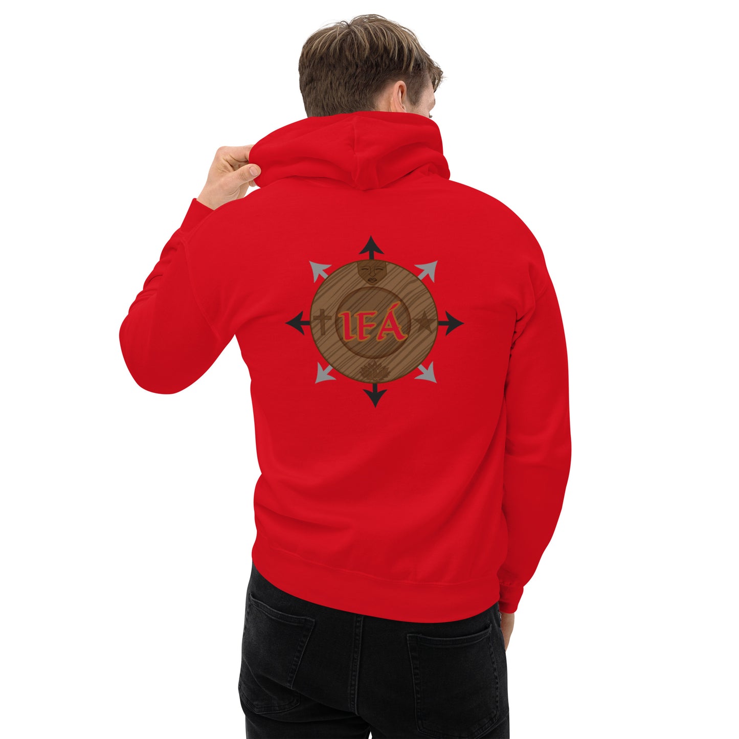 Egbe Ire Awo Logo Orunmila embroidered IFA Isese Red/Gold Unisex Hoodie