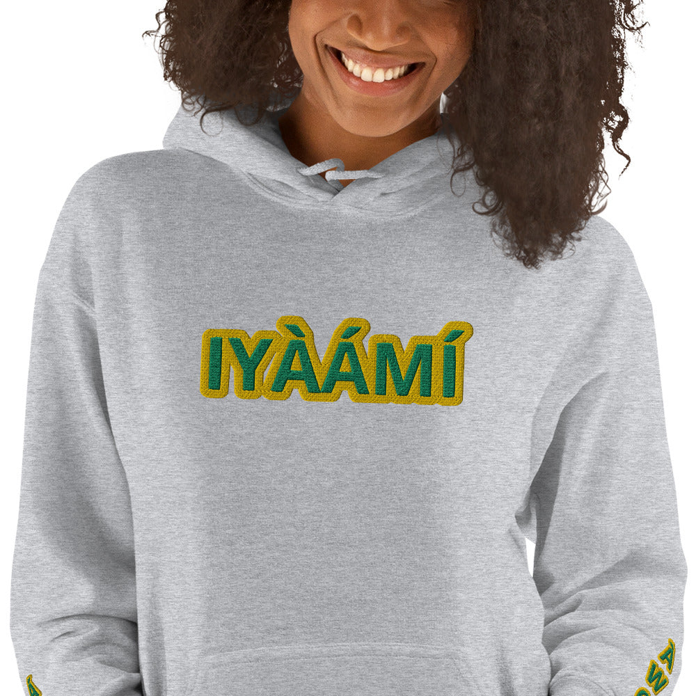 Egbe Iré ÀWO Logo Iyaami Ájé embroidered IFA Awo Lucumi Unisex Hoodie