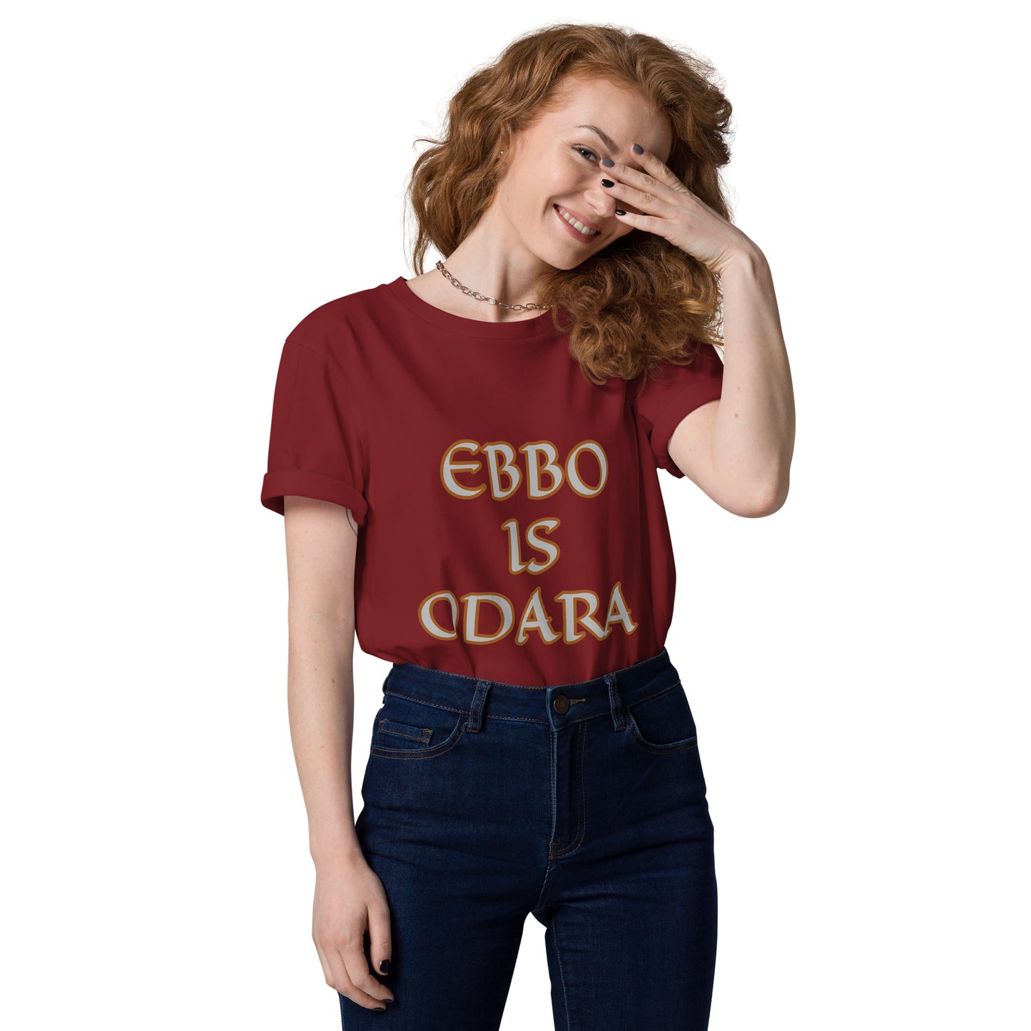 Ebbo is Odara Gold/Red Unisex organic cotton t-shirt