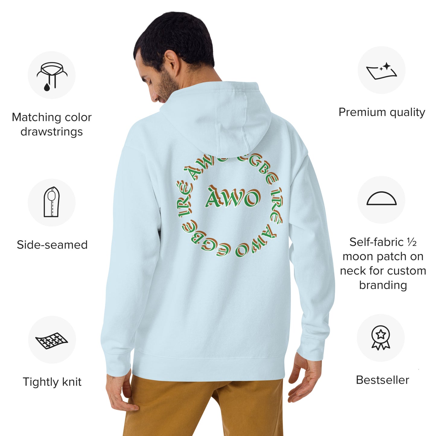 Egbe Iré ÀWO Signature Logo 6 Ifa Isese ÀWO Embroidered Unisex Hoodie