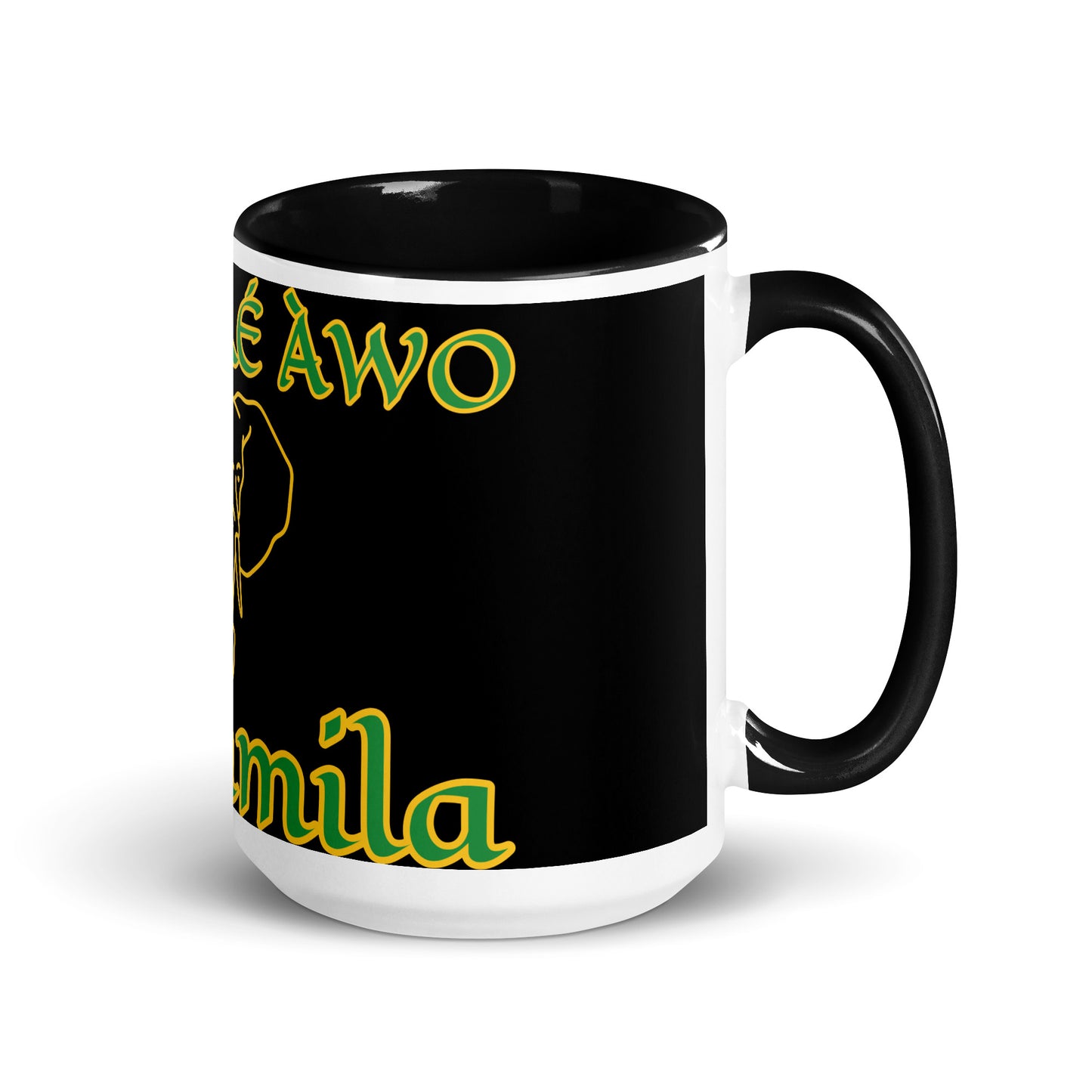 Egbe Orunmila Lucumi black Mug with Color Inside