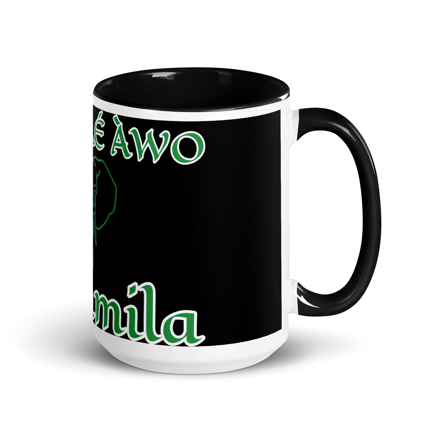 Egbe Orunmila Ájé ju Ogun black Mug with Color Inside