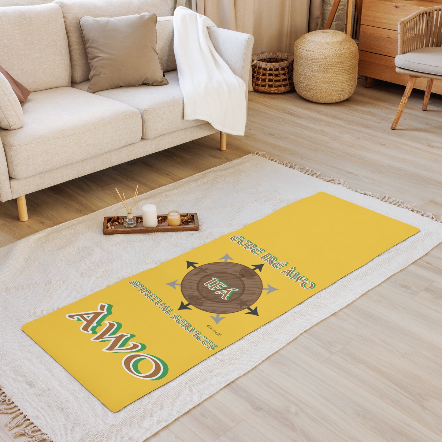 Egbe Ire Awo Logo Isese Reverse Divination Yellow mat