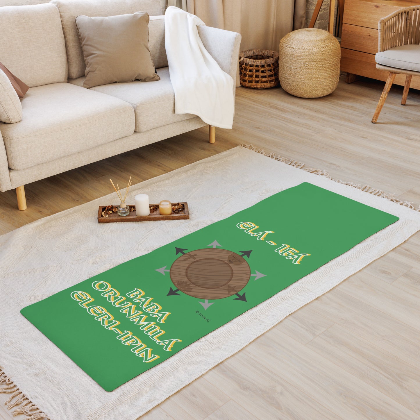 Egbe Logo Baba ORUNMILA Lucumi Divination mat Green